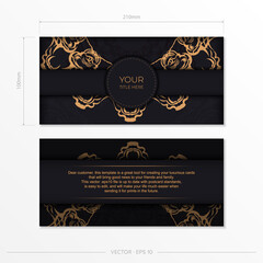 Fototapeta premium Rectangular Preparing postcards in black with luxurious gold ornaments. Template for design printable invitation card with vintage patterns.