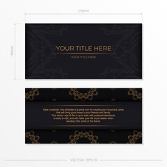 Rectangular postcards in black with luxurious gold ornaments. Invitation card design with vintage patterns.