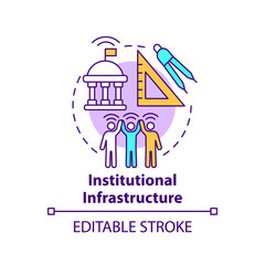 Institutional infrastructure concept icon. Governance and management abstract idea thin line illustration. Political and economic systems. Vector isolated outline color drawing. Editable stroke