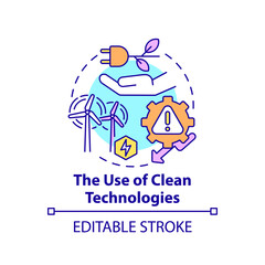 Use of clean technologies concept icon. Reduce pollution abstract idea thin line illustration. Climate change. Ecological problem solution. Vector isolated outline color drawing. Editable stroke