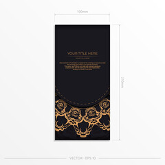 Rectangular vector postcards in black color with luxury gold ornaments. Invitation card design with vintage patterns.