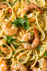 Homemade Cooked Shrimp Scampi with Pasta