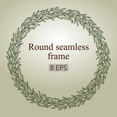 A wreath of branches and leaves. round seamless frame. vector clipart.