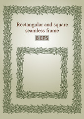 A wreath of branches and leaves. rectangular and square seamless frame. vector clipart.