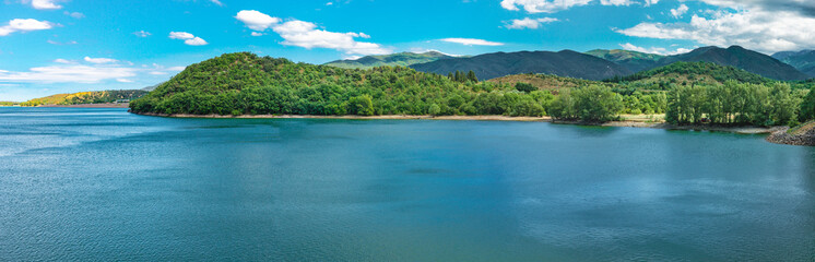 Fototapeta na wymiar A panorama of Lac de Vinça, near the Pyrenees in the South of France 