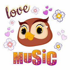 Cute Cartoon beautiful little funny owl. Perfect for greeting cards, party invitations, posters, stickers, pin, scrapbooking, icons.