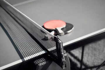 Abstract table tennis or ping pong texture. Monochrome colors with red accent color. Perspective...