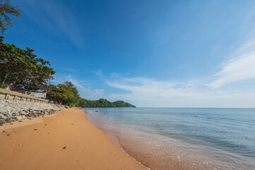 Beautiful seascape view with endless horizon at kung wiman beach chanthaburi city thailand.