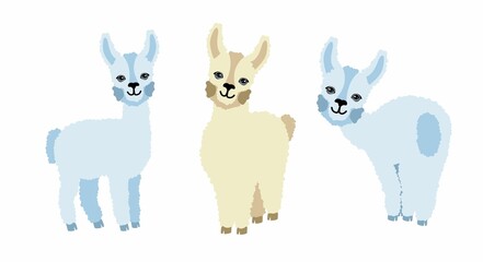 Alpaca llamas set of three on a white background. For printing on textiles, souvenirs and posters. Vector illustration.