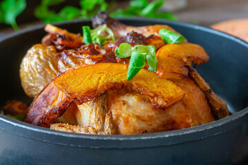 Roasted chicken with pumpkin