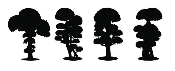 Set of silhouette of bonsai vector illustration on white background.