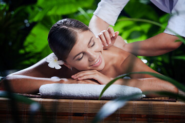 portrait of young beautiful woman in spa environment - 449016050