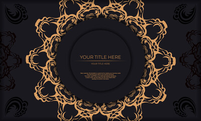 Black template banner with luxury gold ornaments and place for your design. Invitation card design with vintage patterns.