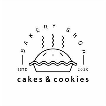 bakery shop logo line art vector illustration template icon design. cake and cookies or pie logo concept for business bakery logo