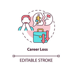 Career loss concept icon. Adulthood problem. Life difficulties. Increasing unemployment abstract idea thin line illustration. Vector isolated outline color drawing. Editable stroke