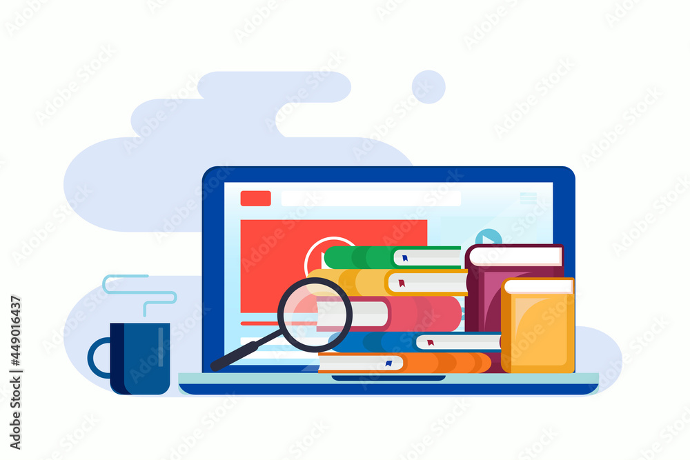 Poster Online library Vector Illustration. Flat vector template Style Suitable for Web Landing Page, Background.