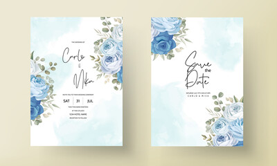 elegant blue floral wedding invitation template