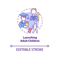 Launching adult children concept icon. Family life cycle. Offspring period of transition abstract idea thin line illustration. Vector isolated outline color drawing. Editable stroke