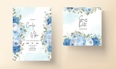 Naklejka na ściany i meble elegant blue floral wedding invitation template