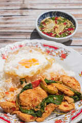 Stir Fried Chicken with Basil and Fried Egg on Rice