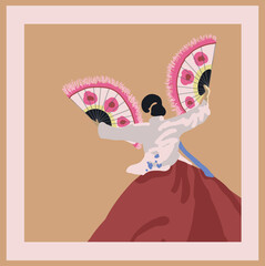 Korean National Fan Dance. The national dress of south korea, hanbok. Asian culture. Fan with feathers