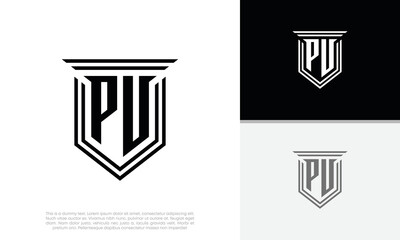 Initials PV. PU logo design. Luxury shield letter logo design.