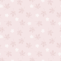 Seamless vector pattern with falling maple leaves on a pink background can be used for bedding, tiles, designer fabrics, decor, packaging, linen, web pages, print, covers and other creative projects