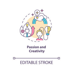 Passion and creativity concept icon. Self motivation for successful work. Startup launch abstract idea thin line illustration. Vector isolated outline color drawing. Editable stroke