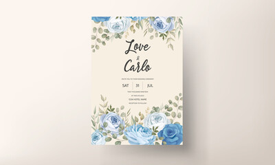 elegant blue floral wedding invitation template