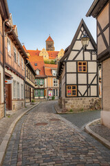 Fototapeta na wymiar Quedlinburg, Germany; July 31, 2021 - is a town situated in the west of Saxony-Anhalt, Germany. In 1994, the castle, church and old town were added to the UNESCO World Heritage List.