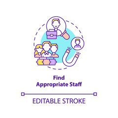 Fototapeta premium Find appropriate stuff concept icon. Building successful corporate team. Startup launch abstract idea thin line illustration. Vector isolated outline color drawing. Editable stroke
