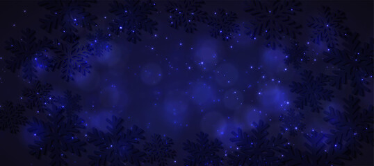 Magic light background with snowflakes. Abstract holiday backdrop.