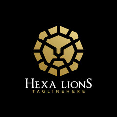 Golden Hexagon Lion Head, Abstract emblem logo design concept for template