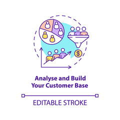 Analyse and build customer base concept icon. Attract new clients. Increase engagement. Startup launch abstract idea thin line illustration. Vector isolated outline color drawing. Editable stroke
