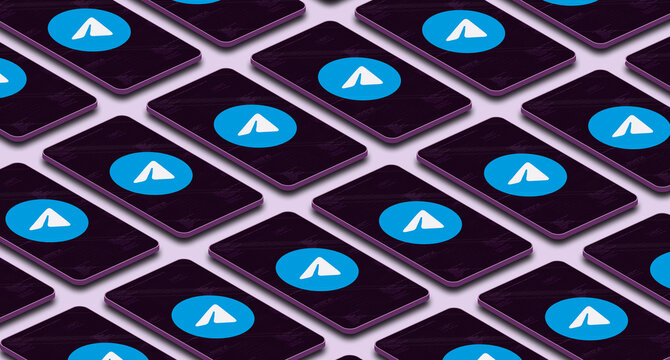 Telegram logo icon on many phones 3d