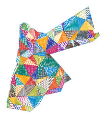 Kid style map of Jordan. Hand drawn polygons in the shape of Jordan. Vector illustration.