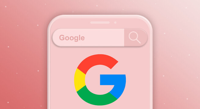 Phone with search bar, request and logo of the social network google 3d