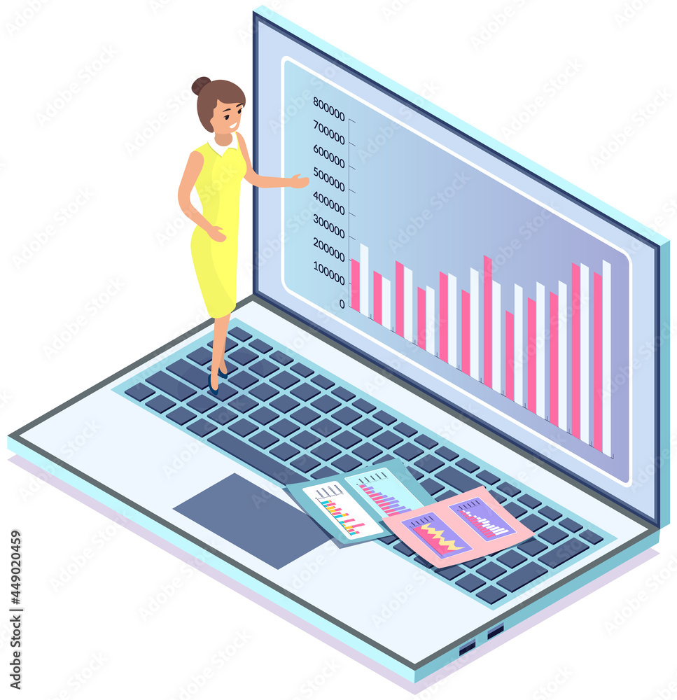 Poster visualize with business analytics. people work with statistical data analysis, changing indicators. 