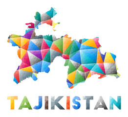 Tajikistan - colorful low poly country shape. Multicolor geometric triangles. Modern trendy design. Vector illustration.