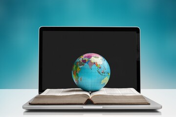 Classic globe planet on laptop background