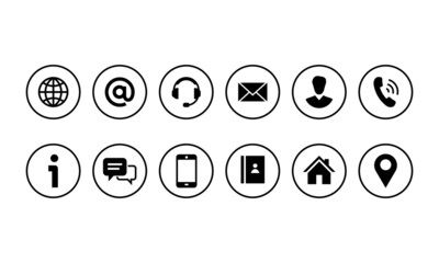 Set of web contact Simple icon symbol Phone, smartphone, email, location, home, globe, address, chat. vector