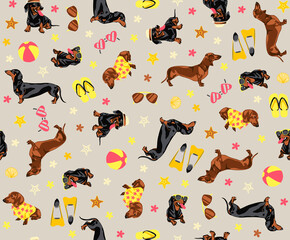 seamless pattern Dachshund VACATION