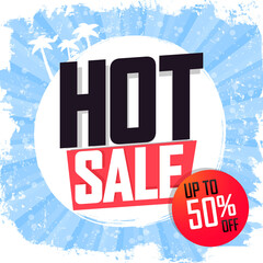 Hot Sale up to 50% off, poster design template, season best offer. Discount banner for online shop, vector illustration.
