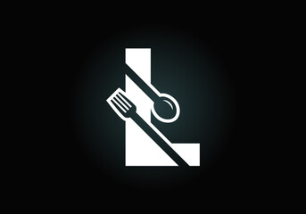 Initial L monogram alphabet with a fork, spoon. Font emblem. Modern vector logo for cafe, restaurant, cooking business, and company identity