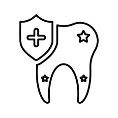 Protect, tooth outline icon. Line art vector.