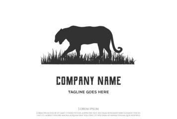 Wild Tiger Leopard Jaguar Panther Puma Cheetah with Grass Savanna for Wildlife Logo Design Vector