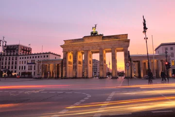 Foto op Canvas The Brandenburg Gate and light tracks, Berlin, Germany © Massimo Pizzotti