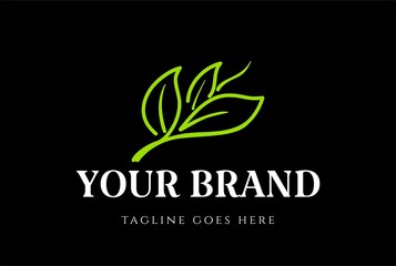 Simple Minimalist Green Tea Shoot Bud Leaf for Cafe Restaurant or Product Label Logo Design Vector