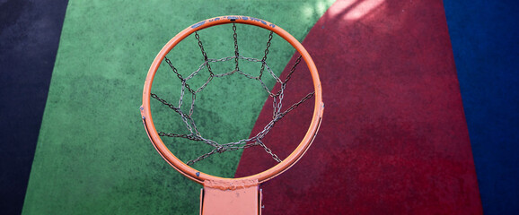 Top view of an empty basketball basket