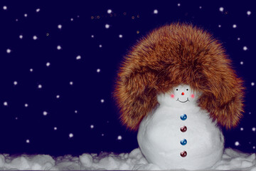 Obraz premium happy snowman. Winter landscape. Merry christmas and happy new year greeting card